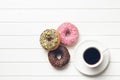 Various donuts with coffee
