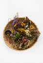 Various dried Healing herbs and flowers for herbal tea. Concept. Royalty Free Stock Photo