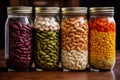 Various dried legumes in jars