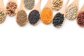 Various dried legumes in wooden spoons Royalty Free Stock Photo