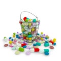 Various drug pills capsules in iron basket