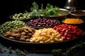 Various Dry Pea plate and beans on the marble su Royalty Free Stock Photo