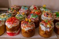 Easter cake with eggs,flowers, icing and sprinkles