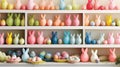 Various Easter crafts and DIY projects, including egg painting, paper bunny cutouts, and decorative garlands, inspiring Royalty Free Stock Photo