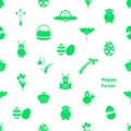 Various Easter icons seamless white and green pattern