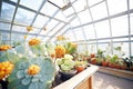 various echeveria species in a sunny greenhouse