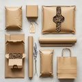 Various eco-friendly packaging items arranged on a flat surface include padded Royalty Free Stock Photo