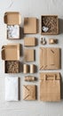 Various eco-friendly packaging materials are neatly arranged on a light cloth Royalty Free Stock Photo