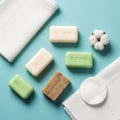 Various eco-friendly soap bars are arranged Royalty Free Stock Photo