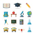 Are depicted, including an open book, graduation cap, pencil, Royalty Free Stock Photo