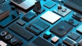 Various Electronic Devices Arranged on a Blue Surface Royalty Free Stock Photo