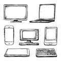Various electronic devices including desktops laptops and smartphones Royalty Free Stock Photo