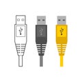 Various electronic wire connectors and inputs, jacks and plugs vector icon set