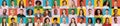 Various emotions collage. Set of muticultural people faces expressing their feelings on bright colorful backgrounds Royalty Free Stock Photo
