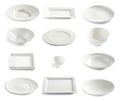 Various empty white plates