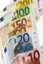 Various Euro bank notes in a row Royalty Free Stock Photo