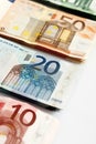 Various Euro bank notes in a row Royalty Free Stock Photo