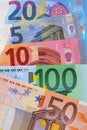 Various Euro currency bills background vertical