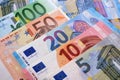 Various Euro currency notes background