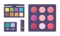 Various eyeshadow palettes and lipstick, decorative cosmetics set. Make up. Vector illustration Royalty Free Stock Photo