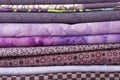 Various fabric material sample swatches,  with a purple theme Royalty Free Stock Photo