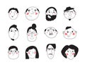 Various faces of people, sketch. Line art, hand-drawn graphics. Different men and women, girls and boys, different Royalty Free Stock Photo