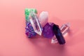 Various faceted crystals for healing and magical practices. Reiki stones. Amethyst, rose quartz, fluorite, rock crystal