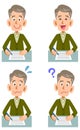 Various facial expressions of senior men filling out forms Royalty Free Stock Photo