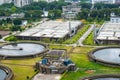 Various facilities and sedimentation tanks in sewage treatment plants