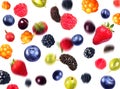 Various falling berries frozen in the air on a white background Royalty Free Stock Photo