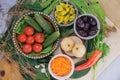 Various fermented organic food in bowls. Set of marinated products. Healthy food Royalty Free Stock Photo