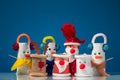 Various figures of Santa Claus, a snowmen and a reindeer made of toilet paper rolls by a child Royalty Free Stock Photo