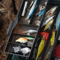 Various fishing lures in the old box