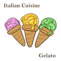 Various flavors of gelato ice-cream . Italian deserts