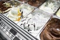 Various flavors of gelato in italy. Creamy Italian ice cream in shop window Royalty Free Stock Photo