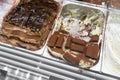 Various flavors of gelato in italy. Creamy Italian ice cream in shop window Royalty Free Stock Photo