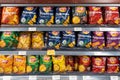 Various flavoured of Lay`s Potato Chips on grocery store shelves. Minsk, Belarus, 2022