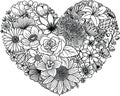 Various flowers in heart shape, for paper cut, laser cut, card making, coloring page Royalty Free Stock Photo