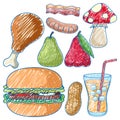 Various Foods in Pencil Colour Sketch Simple Style