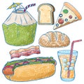Various Foods in Pencil Colour Sketch Simple Style