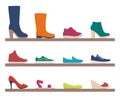 Various footwear, set of icons. Colorful shoes and boots for women and men. Vector illustration. Collection for shop and fashion Royalty Free Stock Photo