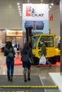 Various forklift trucks and warehouse vehicles at the International exhibition of transport and logistics services