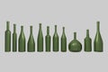 Various forms of glass bottles
