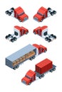 Various freight transport. Pictures of isometric trucks