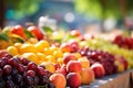 Various fresh fruits and berries at farmers market. Generative AI Royalty Free Stock Photo