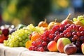 Various fresh fruits and berries at farmers market. Generative AI Royalty Free Stock Photo