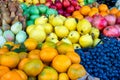 Various fresh fruits at farmer market. Vitamin Royalty Free Stock Photo