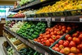 Various fresh fruits and vegetables on a market shelf Royalty Free Stock Photo