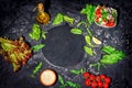 Various fresh mix salad leaves with tomato and cucumber in a glass Royalty Free Stock Photo