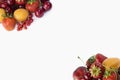 Ripe strawberries, redcurrants, apricots, nectarines and cherries on white background.